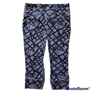 Athleta Capri Leggings Womens Size S Splash Relay Blue  Zip Pocket Banded Cuffs